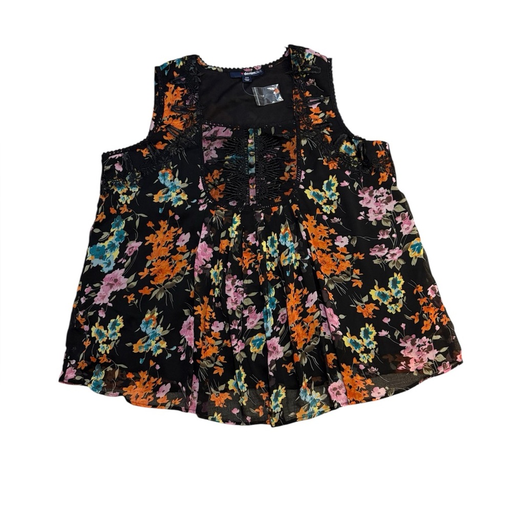 Denim 24/7 Sleeveless Blouse Dark Floral Romantic Whimsigoth